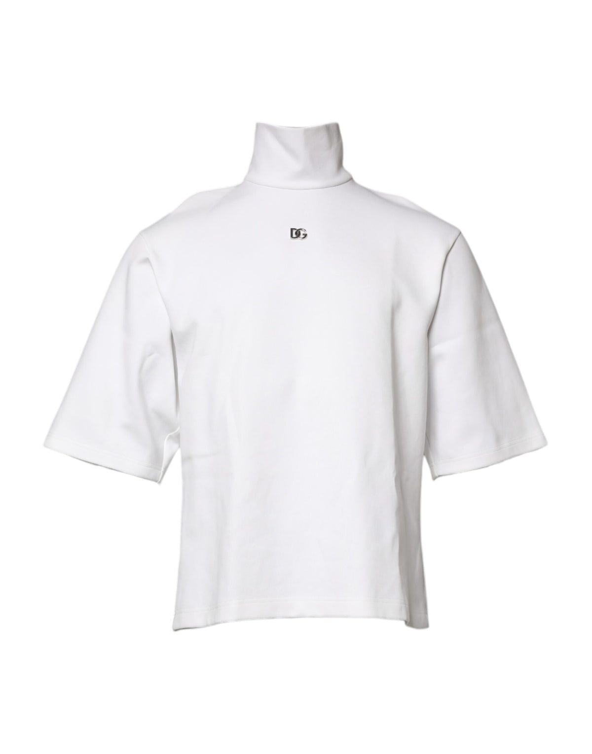 T-shirt en coton blanc à col montant avec application DG de Dolce &amp; Gabbana