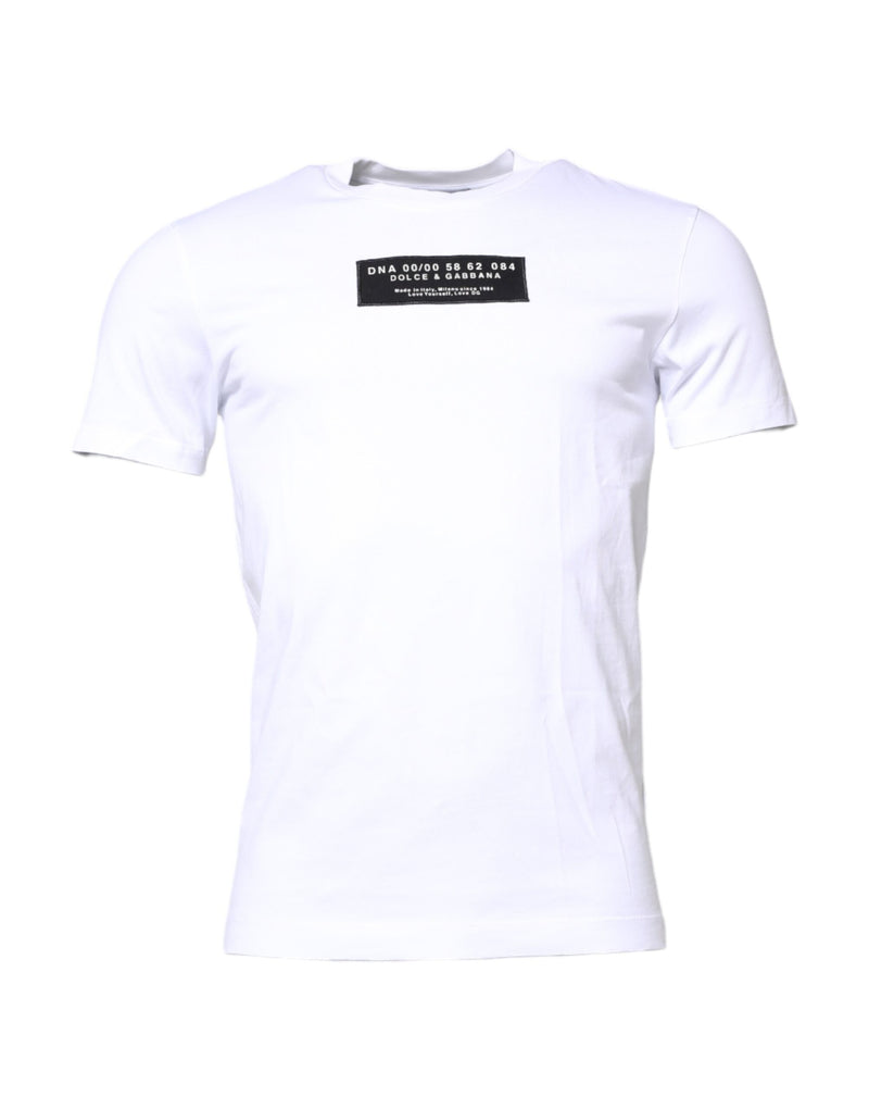 T-shirt à col rond en coton blanc avec logo et patch Dolce &amp; Gabbana