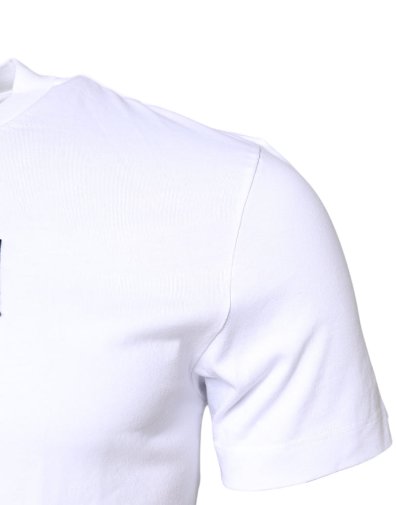 T-shirt à col rond en coton blanc avec logo et patch Dolce &amp; Gabbana