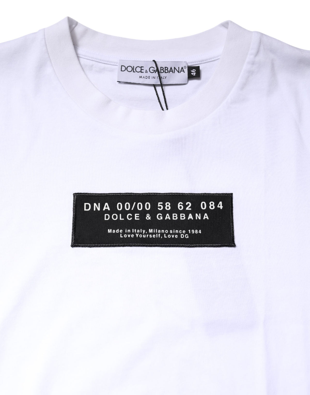 T-shirt à col rond en coton blanc avec logo et patch Dolce &amp; Gabbana