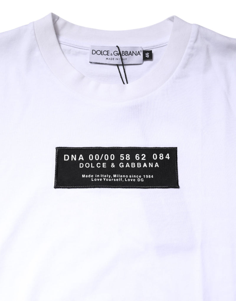 T-shirt à col rond en coton blanc avec logo et patch Dolce &amp; Gabbana