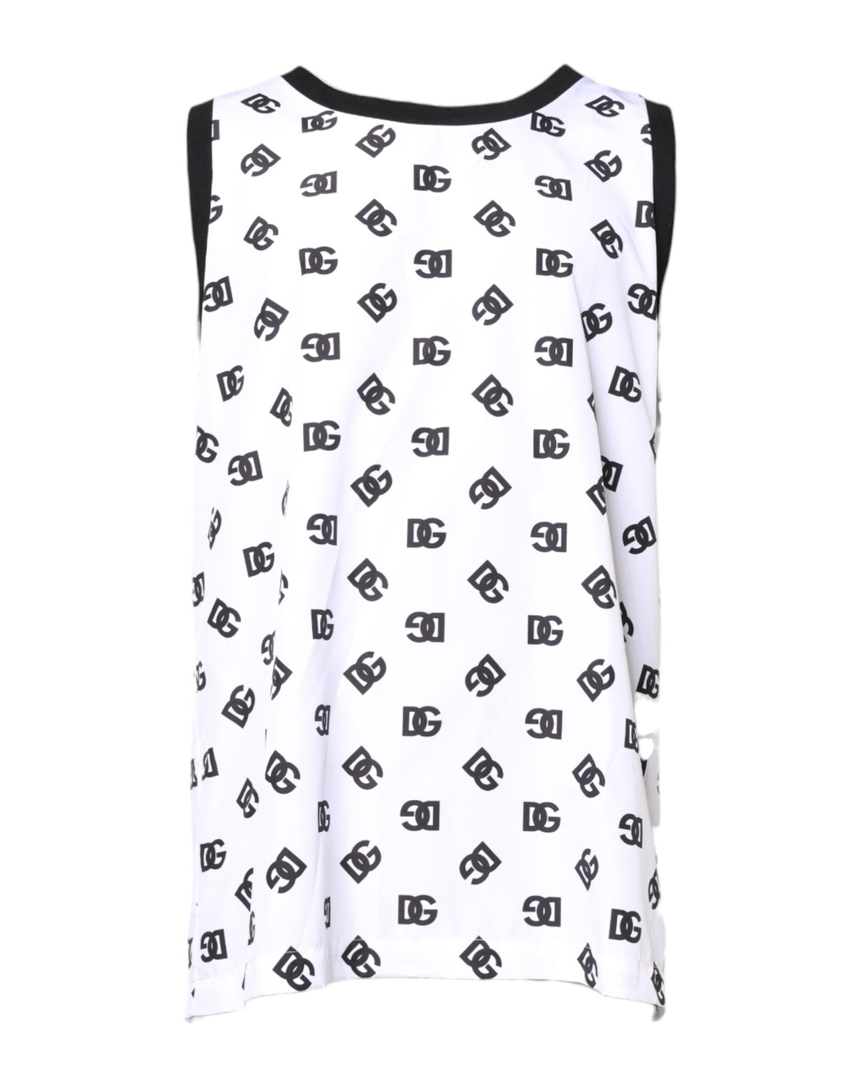 T-shirt blanc en polyester sans manches avec logo DG de Dolce &amp; Gabbana