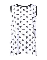 T-shirt blanc en polyester sans manches avec logo DG de Dolce &amp; Gabbana