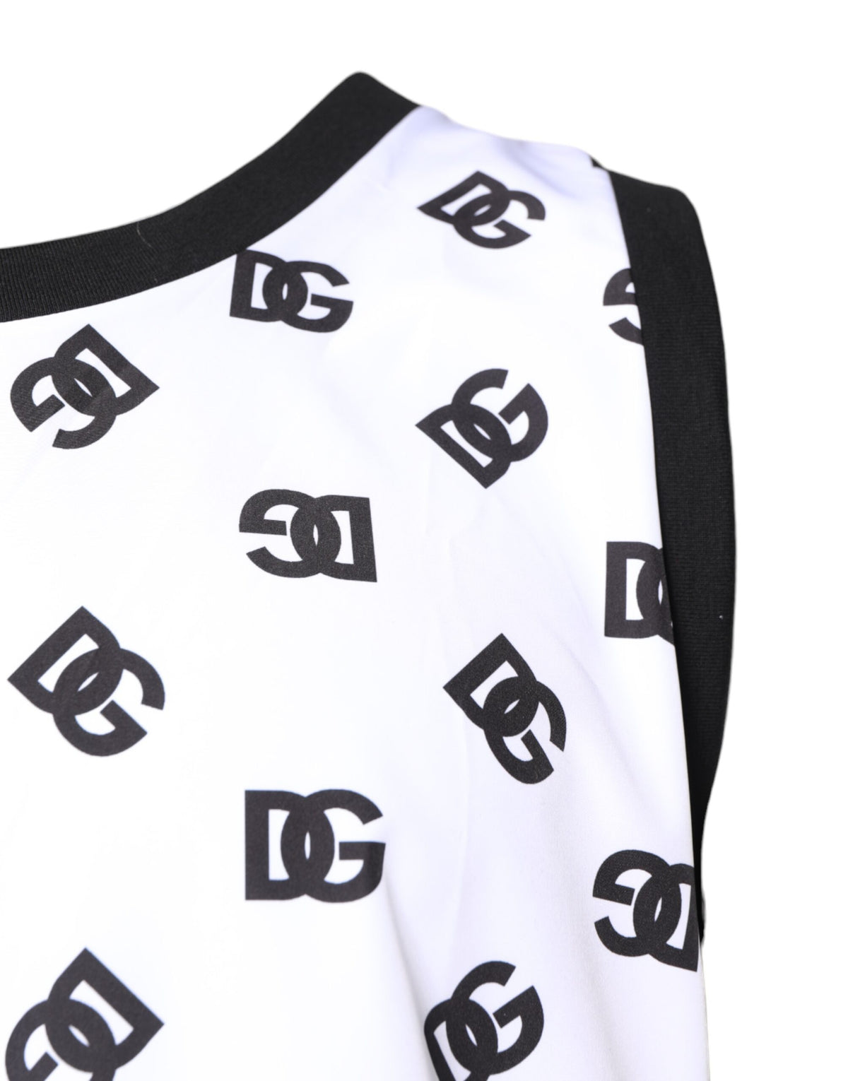 T-shirt blanc en polyester sans manches avec logo DG de Dolce &amp; Gabbana