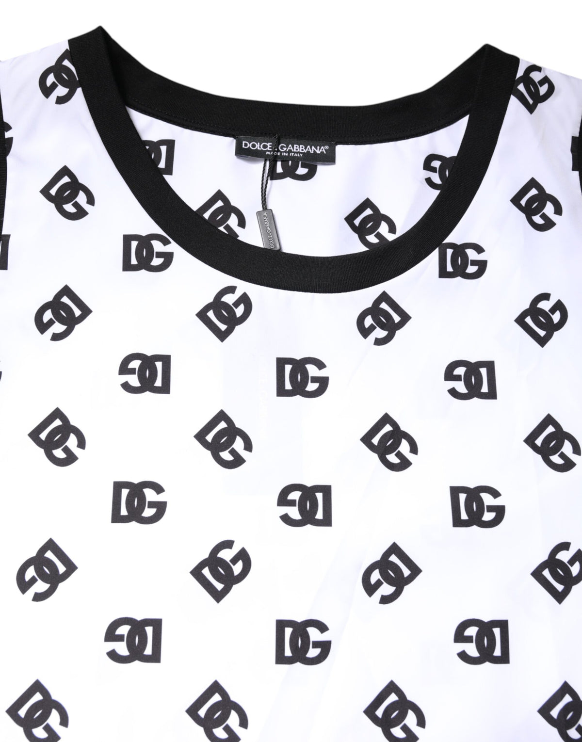 T-shirt blanc en polyester sans manches avec logo DG de Dolce &amp; Gabbana