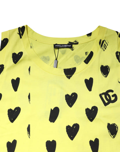 T-shirt à manches courtes en coton jaune avec logo DG Heart de Dolce & Gabbana