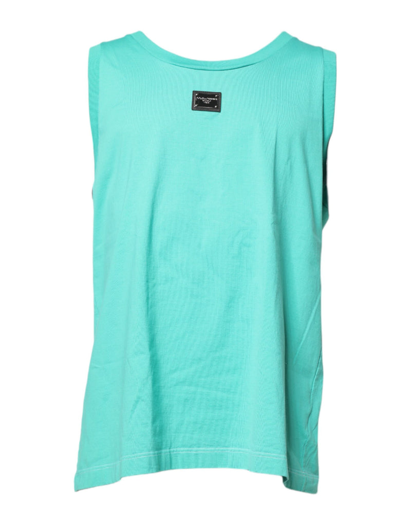 Dolce &amp; Gabbana Groen Mouwloos T-shirt met Logo en Ronde Hals
