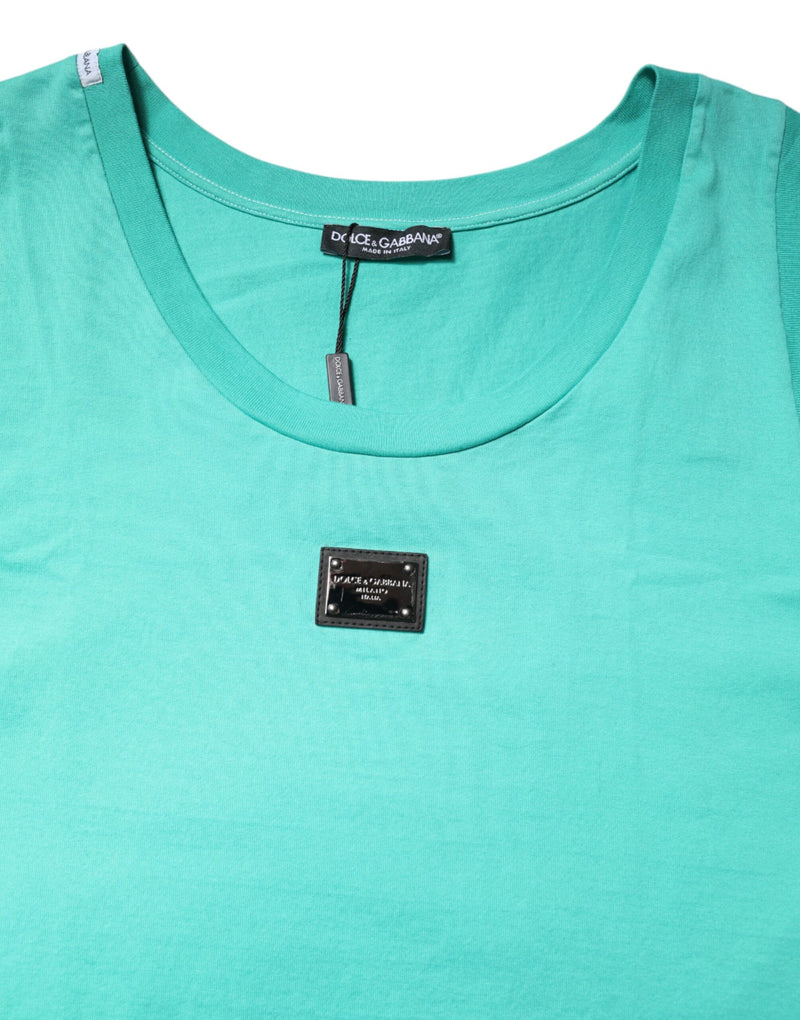 Dolce &amp; Gabbana Groen Mouwloos T-shirt met Logo en Ronde Hals