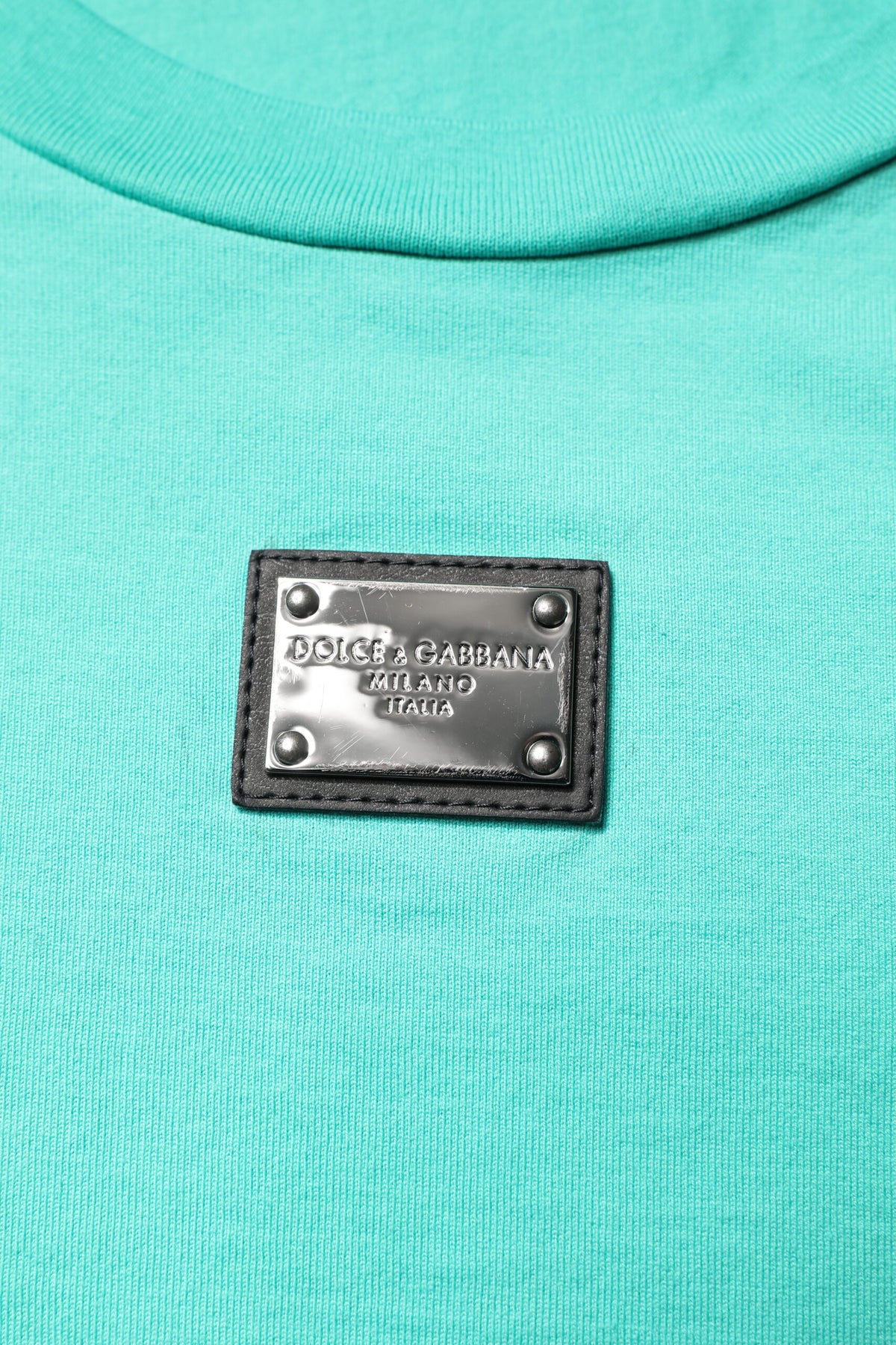 T-shirt vert à col rond et sans manches avec logo de Dolce &amp; Gabbana