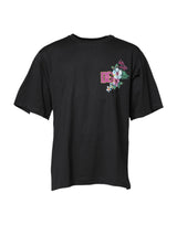 T-shirt à col rond noir à imprimé floral DG de Dolce &amp; Gabbana