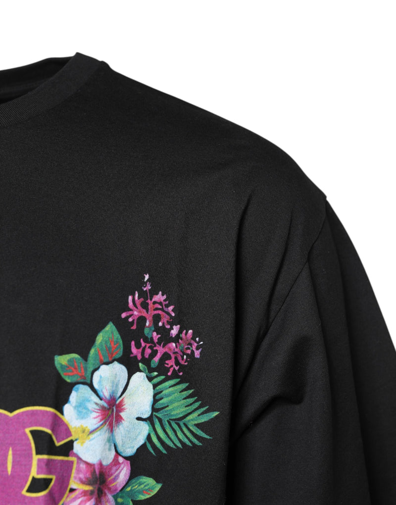 T-shirt à col rond noir à imprimé floral DG de Dolce &amp; Gabbana