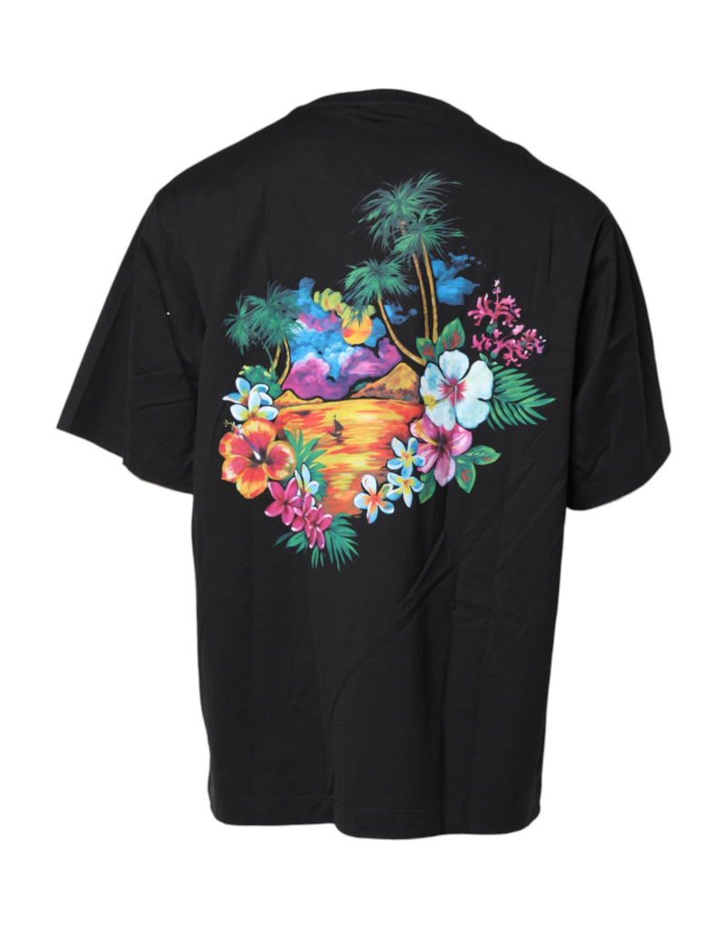 T-shirt à col rond noir à imprimé floral DG de Dolce &amp; Gabbana