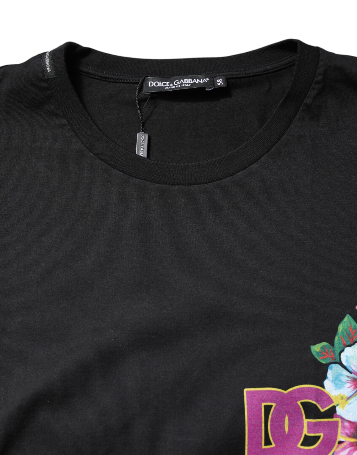 T-shirt à col rond noir à imprimé floral DG de Dolce &amp; Gabbana