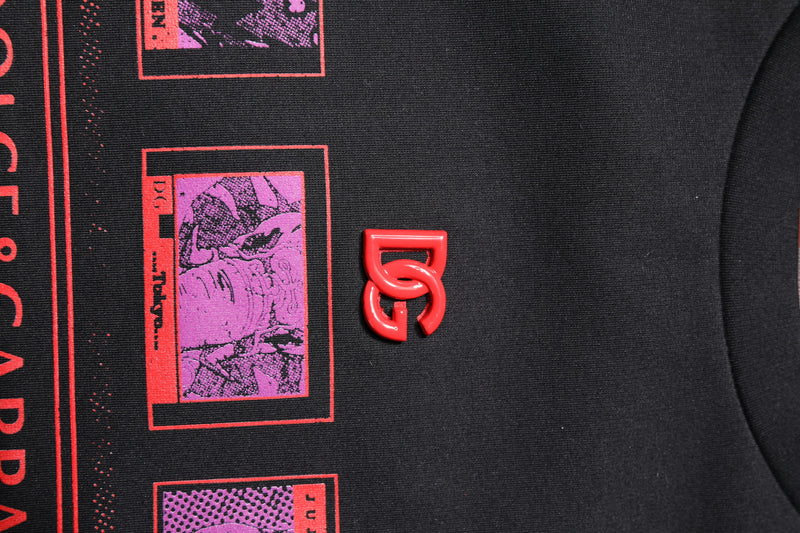 T-shirt à col rond en coton noir avec imprimé graphique de Dolce &amp; Gabbana