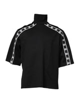 T-shirt à col montant en coton noir avec imprimé DG de Dolce &amp; Gabbana