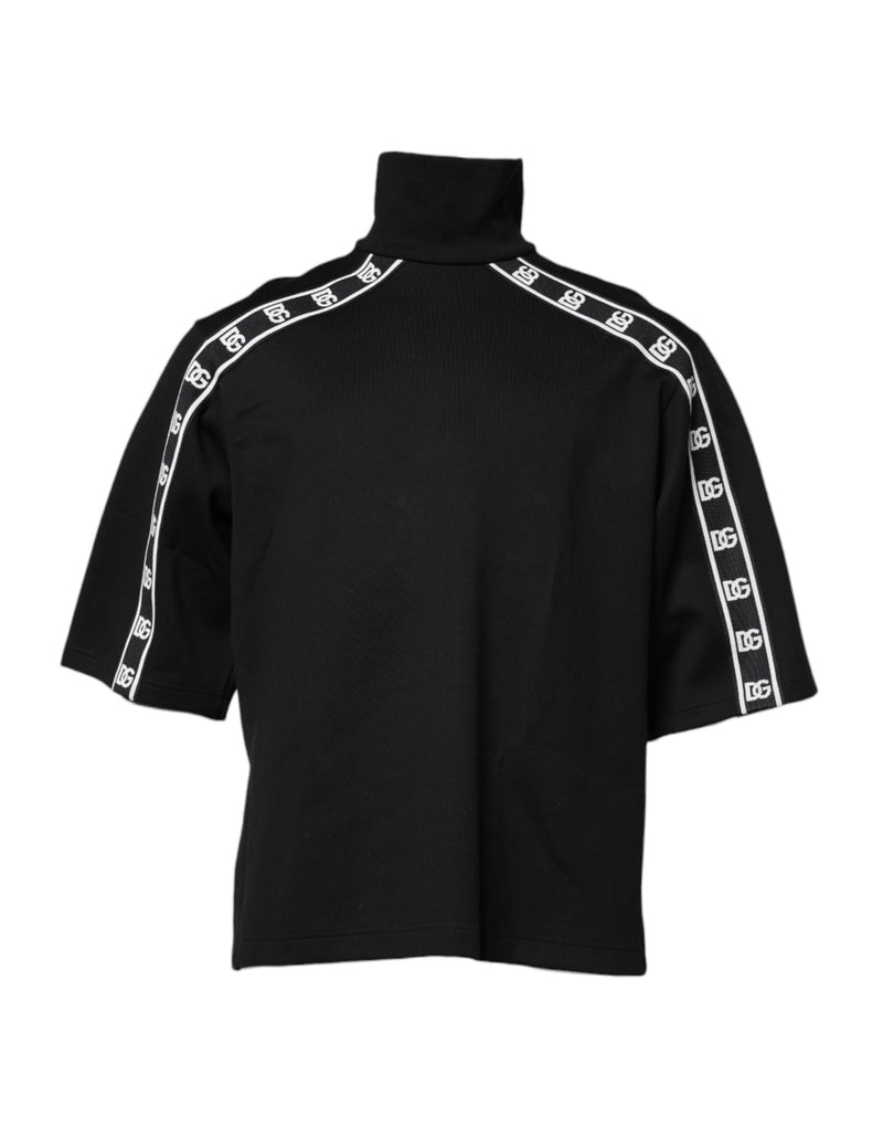 T-shirt à col montant en coton noir avec imprimé DG de Dolce &amp; Gabbana