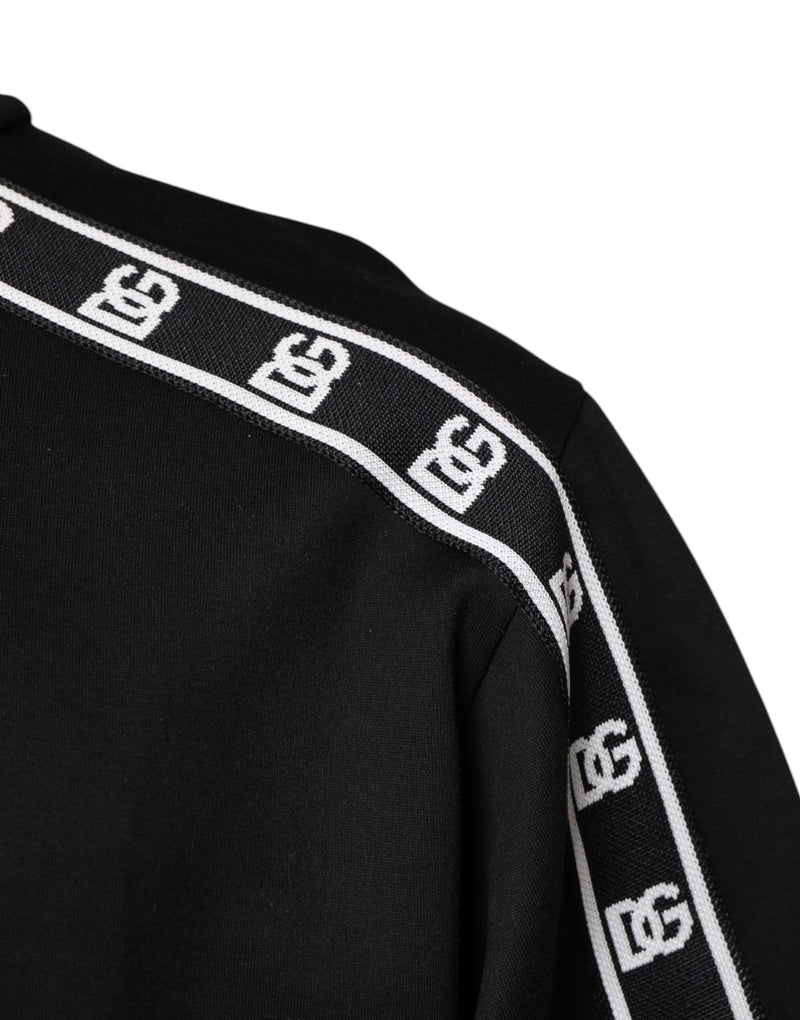 T-shirt à col montant en coton noir avec imprimé DG de Dolce &amp; Gabbana