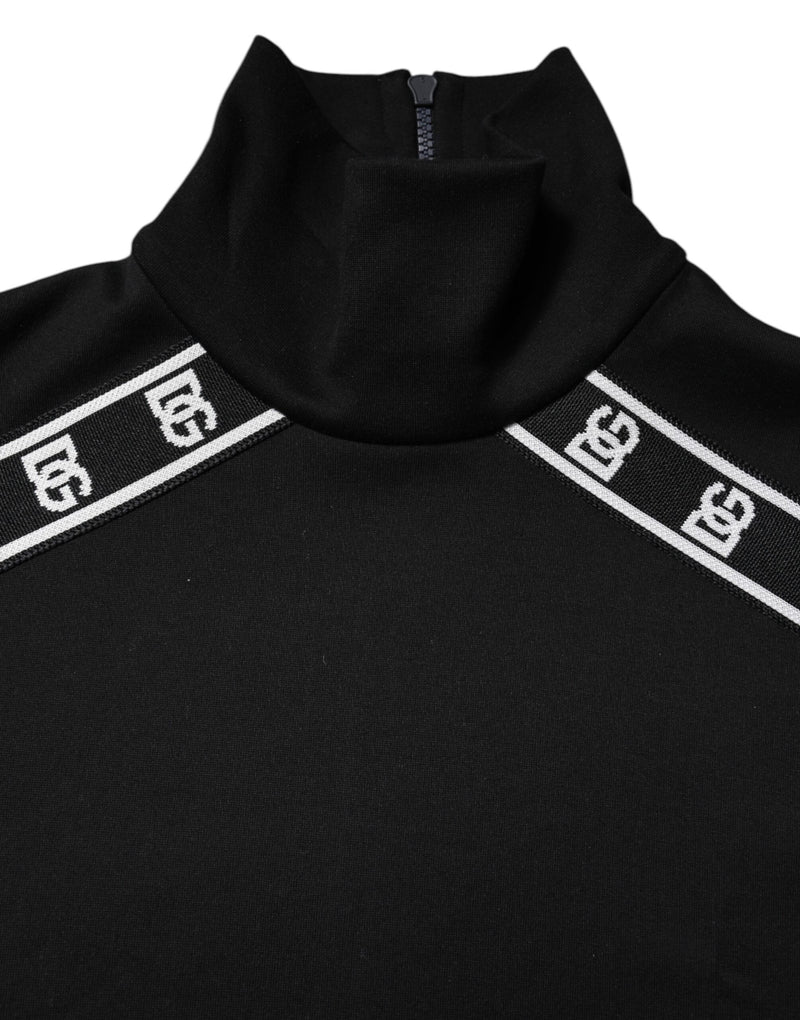 T-shirt à col montant en coton noir avec imprimé DG de Dolce &amp; Gabbana