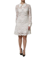 Dolce & Gabbana Robe A-ligne en Dentelle Florale Blanche à Manches Longues
