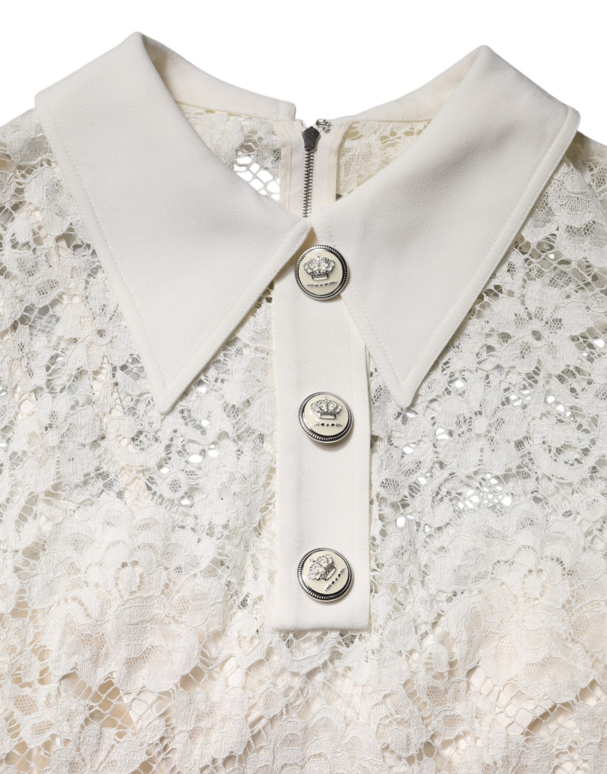 Dolce & Gabbana Robe A-ligne en Dentelle Florale Blanche à Manches Longues