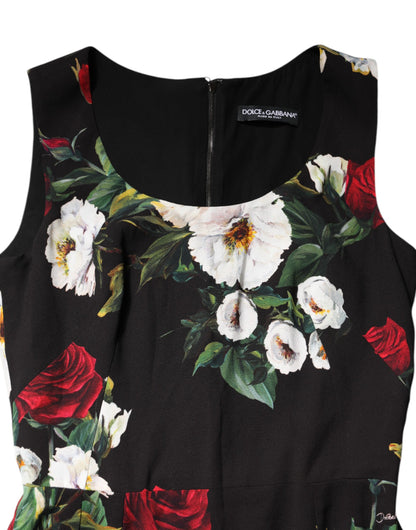 Dolce & Gabbana Black Floral Print Sleeveless Sheath Dress