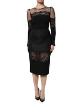 Dolce & Gabbana Robe Midi en Tulle Noir avec Dentelle