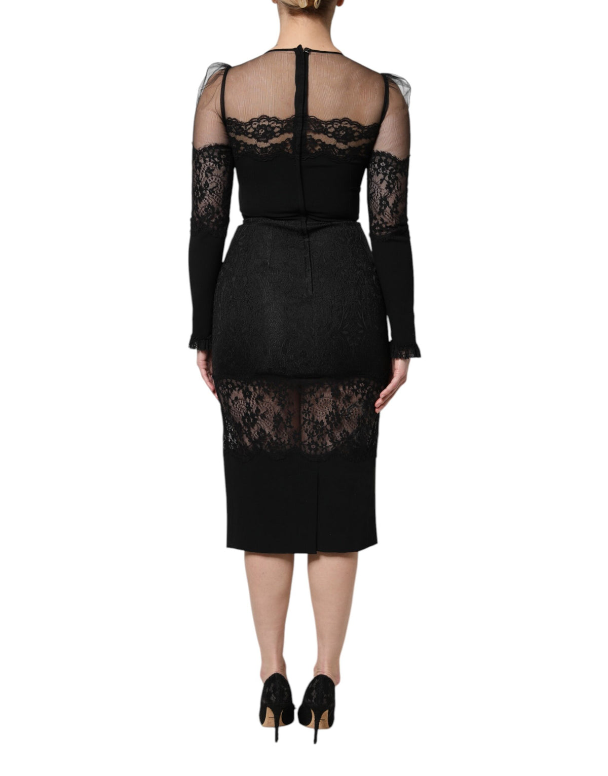 Dolce & Gabbana Robe Midi en Tulle Noir avec Dentelle