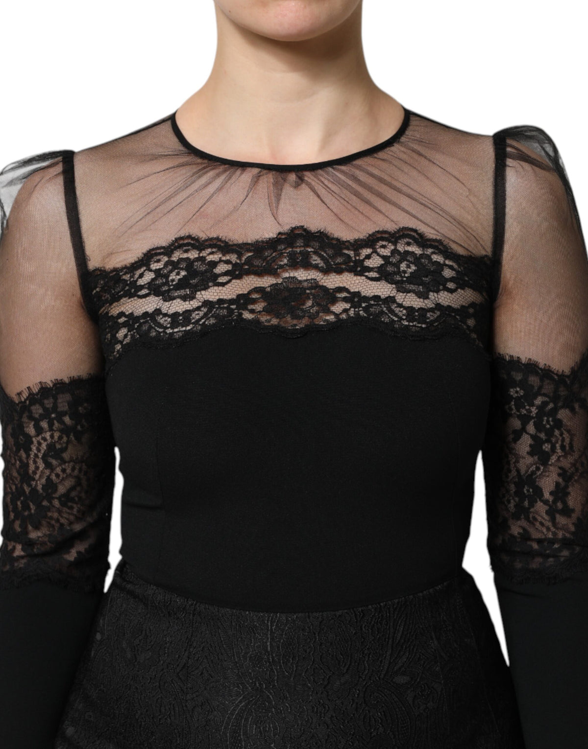 Dolce & Gabbana Robe Midi en Tulle Noir avec Dentelle