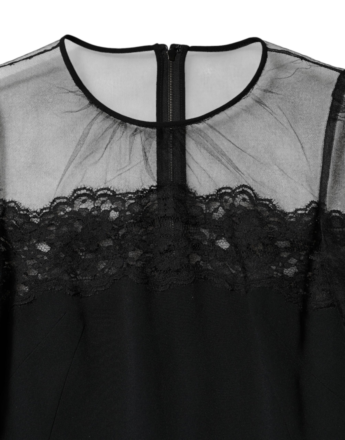 Dolce & Gabbana Robe Midi en Tulle Noir avec Dentelle