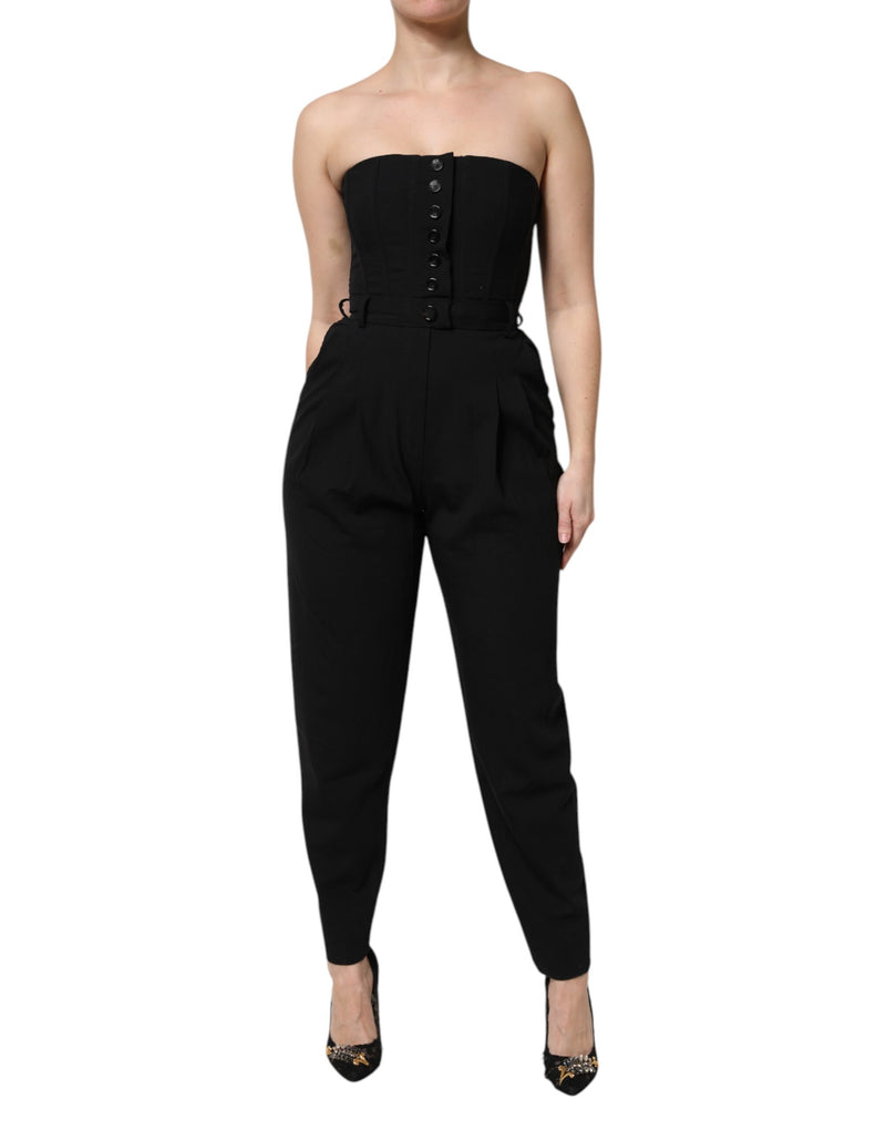Dolce & Gabbana Black Wool Strapless Jumpsuit Dress