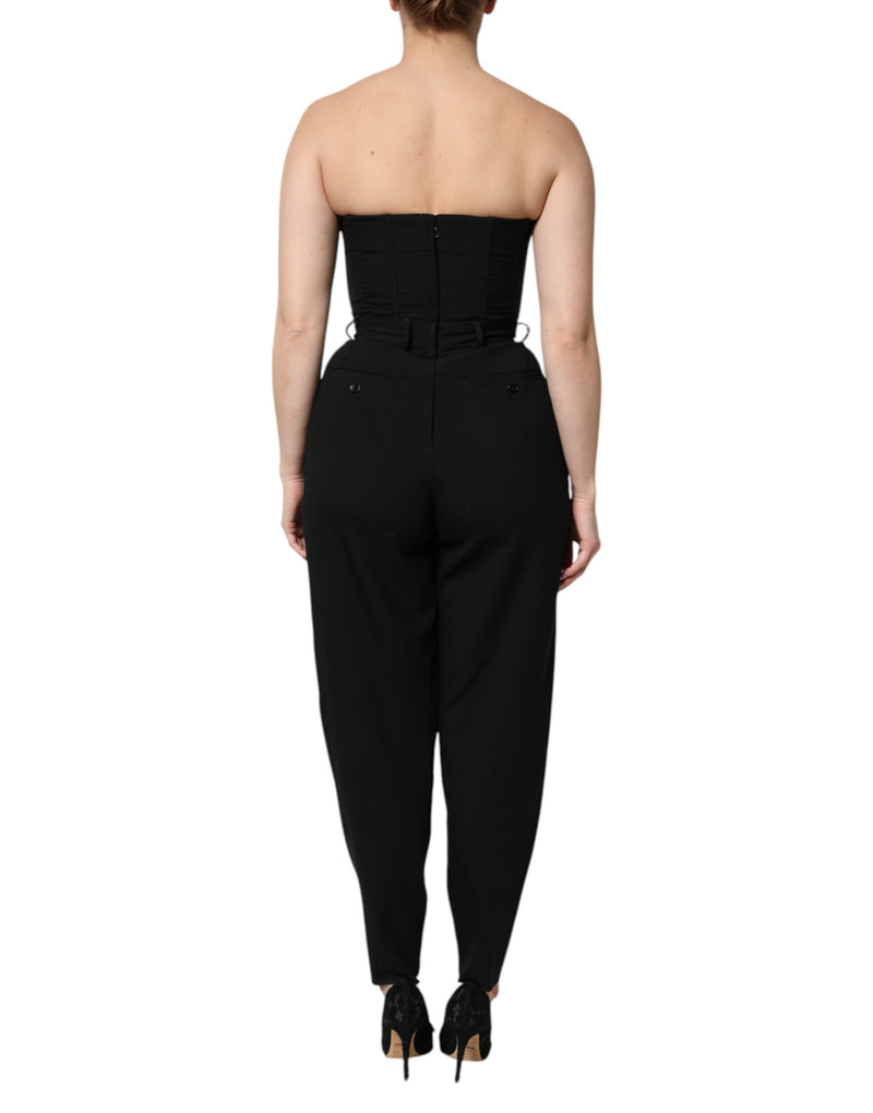 Dolce & Gabbana Black Wool Strapless Jumpsuit Dress