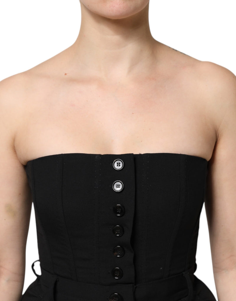 Dolce & Gabbana Black Wool Strapless Jumpsuit Dress
