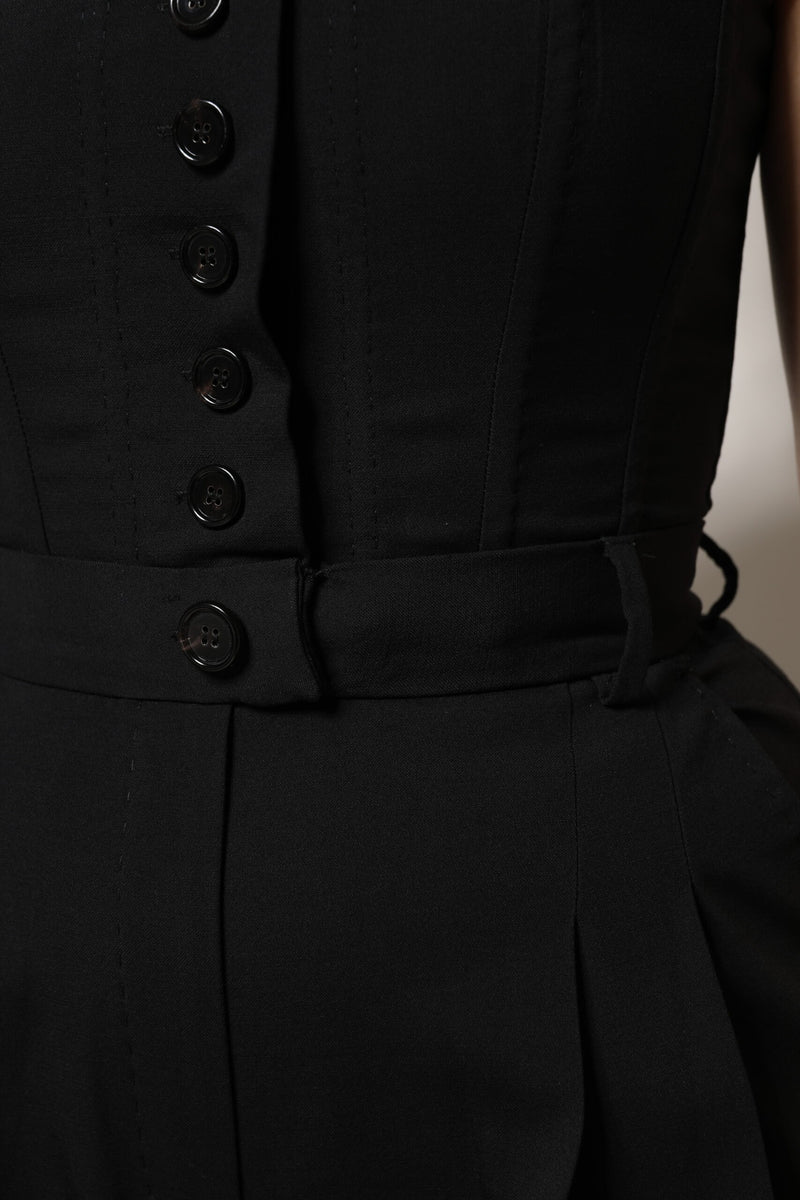 Dolce & Gabbana Black Wool Strapless Jumpsuit Dress