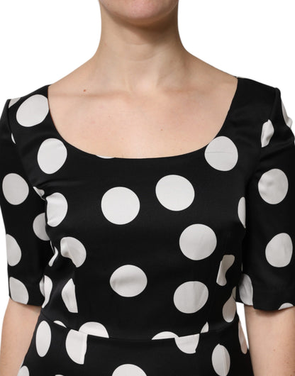 Dolce & Gabbana Black White Polka Dot Sheath Midi Dress