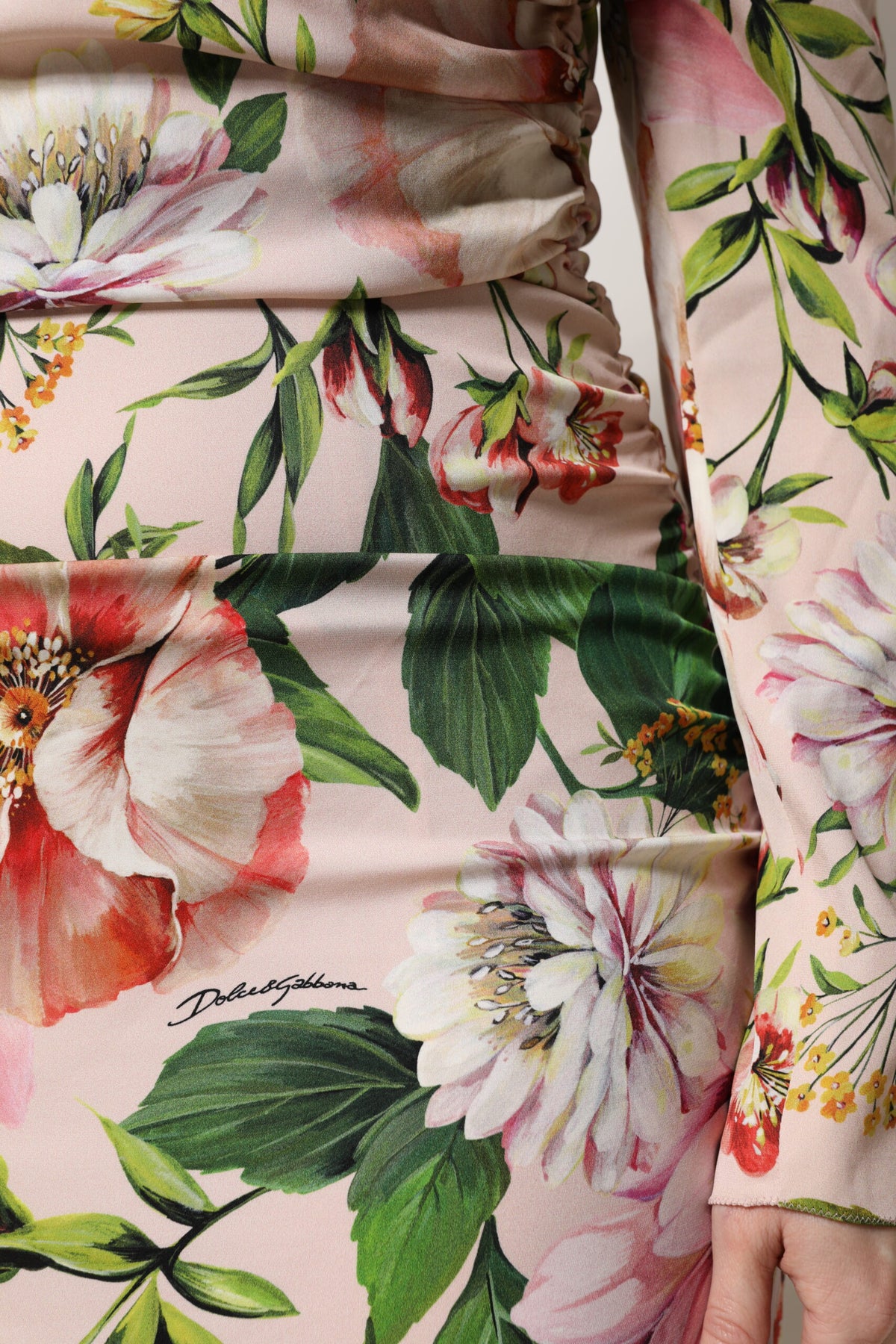 Robe Midi Évasée Florale en Soie Rose Dolce & Gabbana