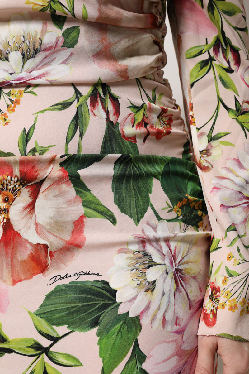Robe Midi Évasée Florale en Soie Rose Dolce & Gabbana