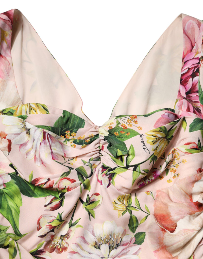 Robe Midi Évasée Florale en Soie Rose Dolce & Gabbana