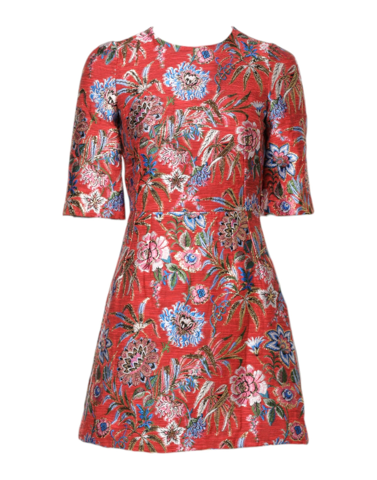 Robe Mini A-line Jacquard Florale Rouge Dolce & Gabbana