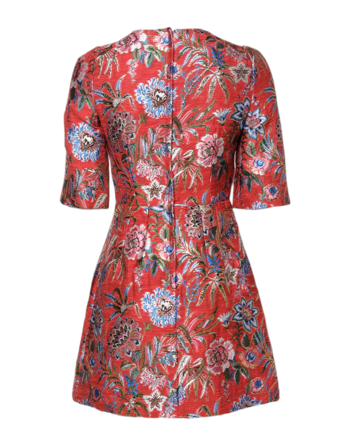 Robe Mini A-line Jacquard Florale Rouge Dolce & Gabbana