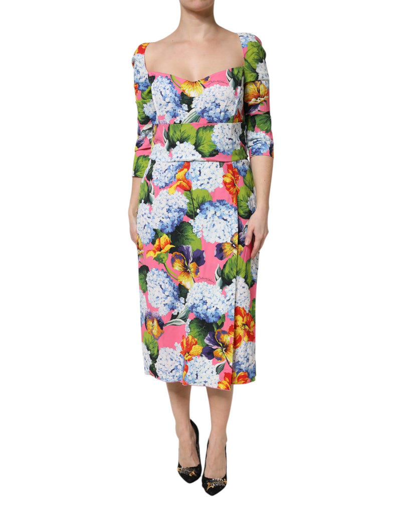 Robe Midi Plissée Multicolore à Fleurs Dolce & Gabbana