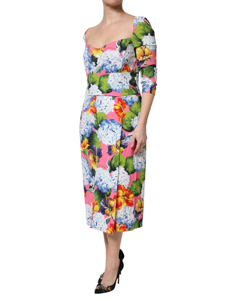 Robe Midi Plissée Multicolore à Fleurs Dolce & Gabbana