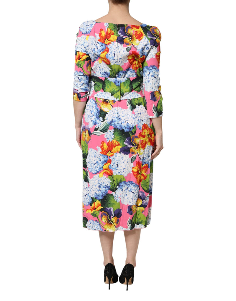 Robe Midi Plissée Multicolore à Fleurs Dolce & Gabbana