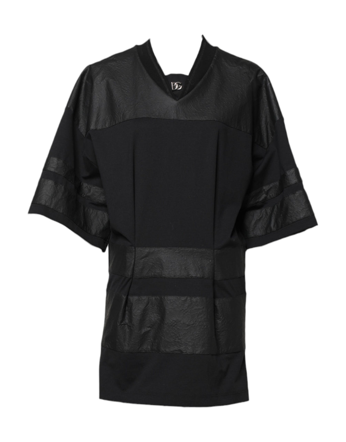 Dolce & Gabbana T-shirt V-neck Noir en Coton à Manches Courtes