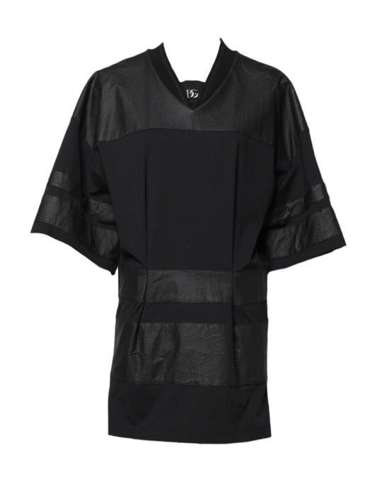 Dolce & Gabbana T-shirt V-neck Noir en Coton à Manches Courtes