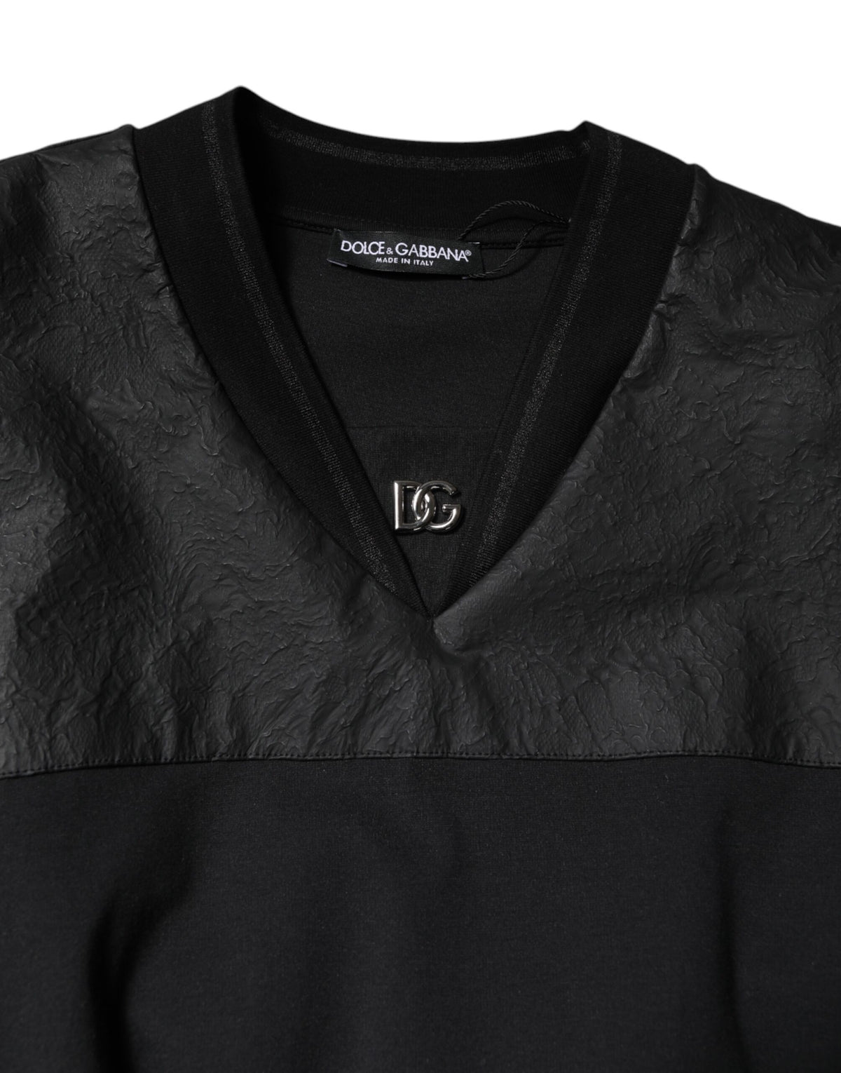 Dolce & Gabbana T-shirt V-neck Noir en Coton à Manches Courtes