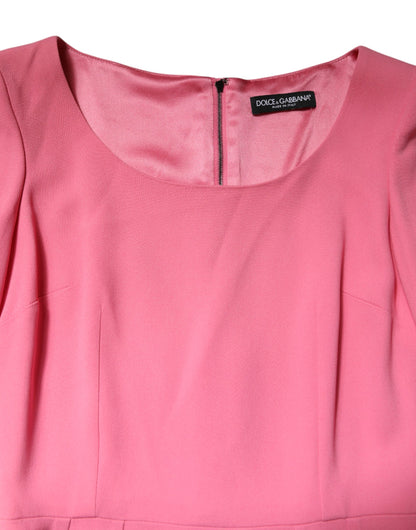 Dolce & Gabbana Pink Viscose Short Sleeve Sheath Midi Dress