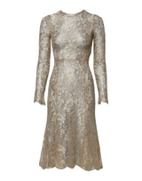Robe Dolce & Gabbana en Dentelle Florale Dorée à Manches Longues