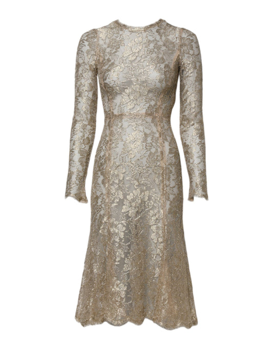 Robe Dolce & Gabbana en Dentelle Florale Dorée à Manches Longues