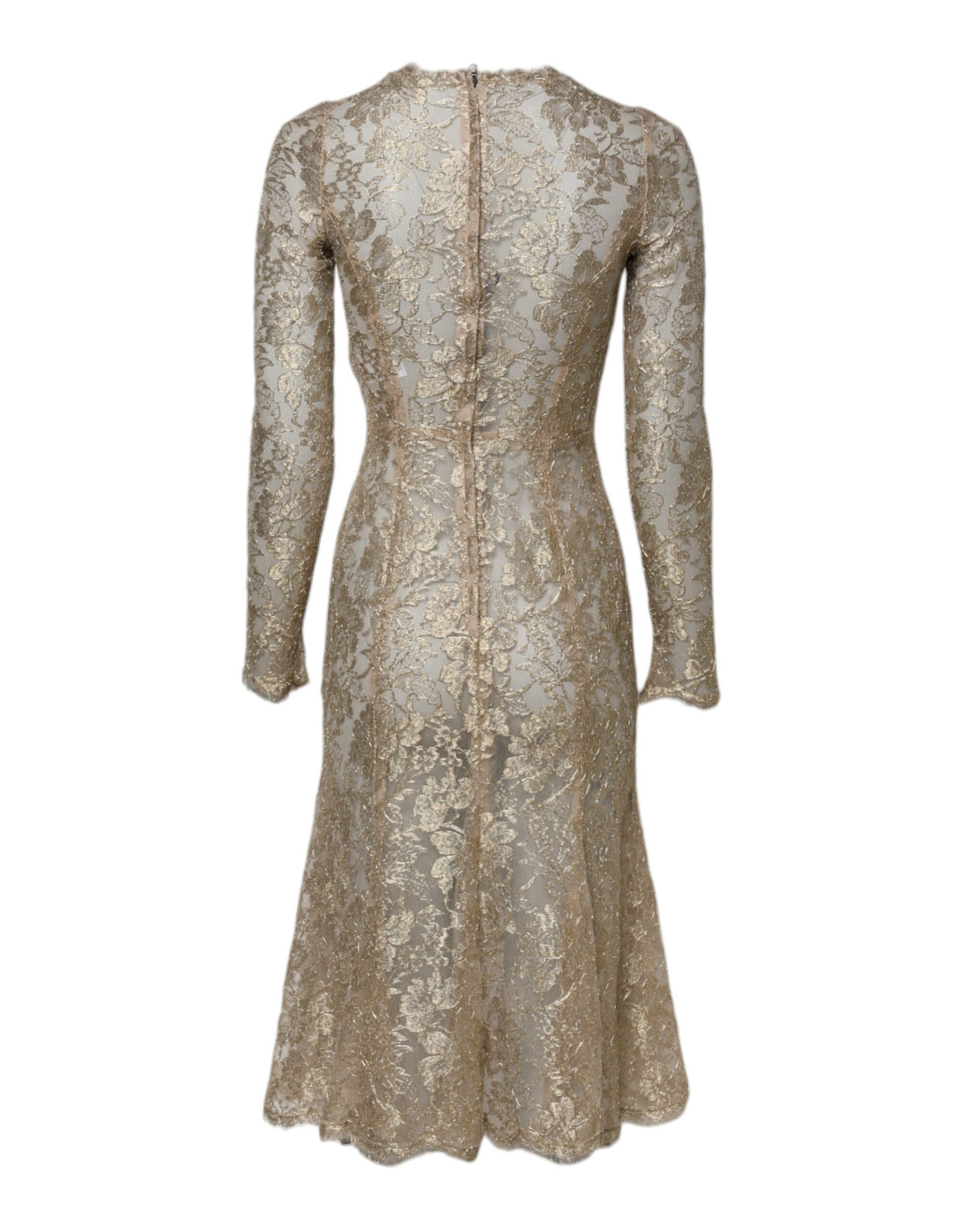 Robe Dolce & Gabbana en Dentelle Florale Dorée à Manches Longues