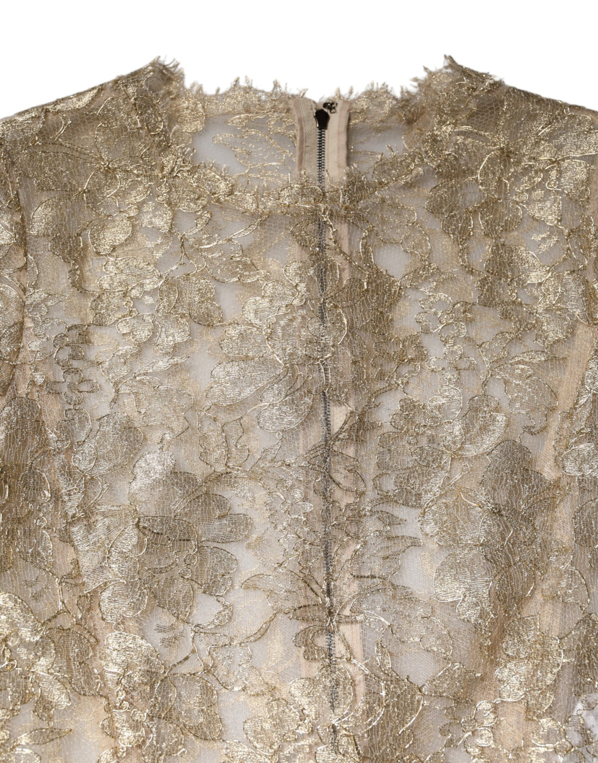 Robe Dolce & Gabbana en Dentelle Florale Dorée à Manches Longues
